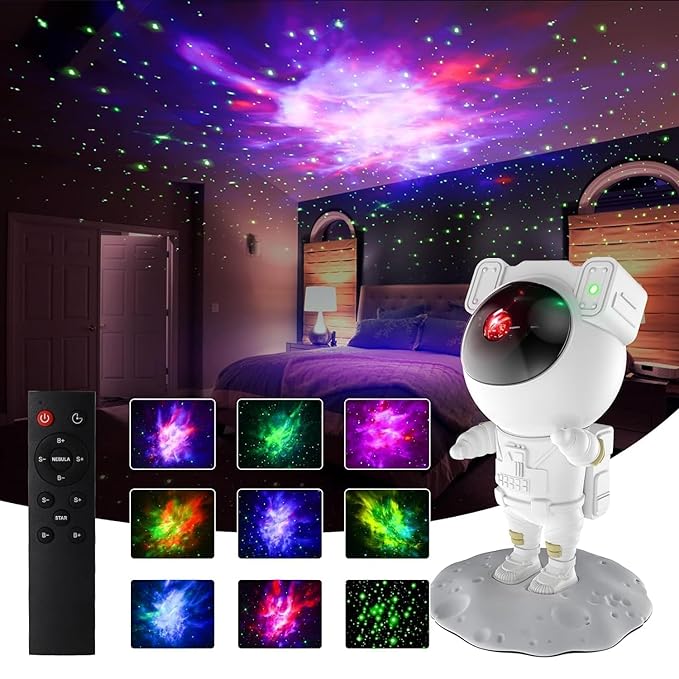 ASTRONAUT GALAXY LASER PROJECTOR with Remote Control - 360? Adjustable Timer Kids Astronaut Nebula Night Light, for Gifts,Baby Adults Bedroom, Gaming Room, Home and Party (Corded Electric)