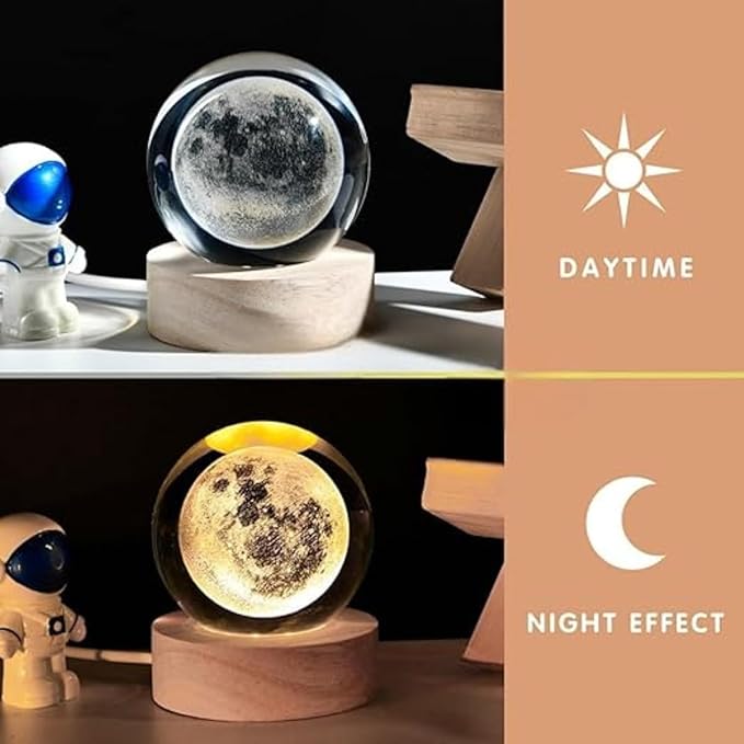 3D CRYSTAL BALL Night Lamp in Lady on Saturn's Ring Design with Wooden Base Night Lamp for Room, Table Light for Bedroom Christmas & New Year Gift for Friends Relative All, Led Ball Lamp for Home Decoration