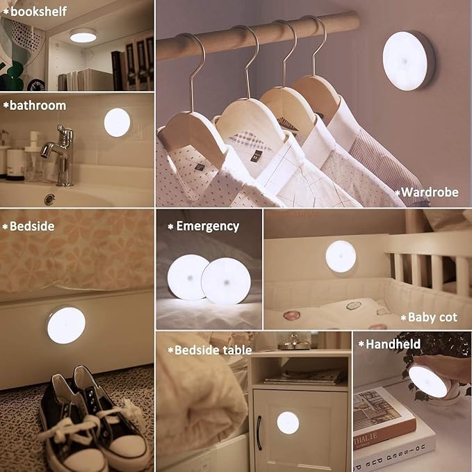 MOTION SENSOR LED LIGHT with USB Charging Wireless Self Adhesive LED Nightlight Rechargeable Body Sensor Wall Light for Hallway, Bedroom, Stairs, Bathroom, Kitchen, Garage(Cool White,Warm White).