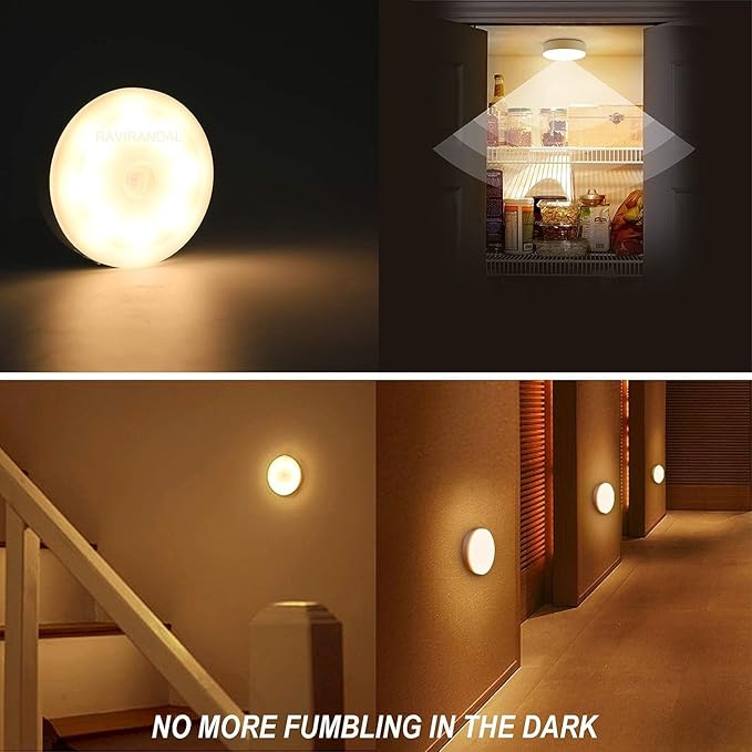 MOTION SENSOR LED LIGHT with USB Charging Wireless Self Adhesive LED Nightlight Rechargeable Body Sensor Wall Light for Hallway, Bedroom, Stairs, Bathroom, Kitchen, Garage(Cool White,Warm White).