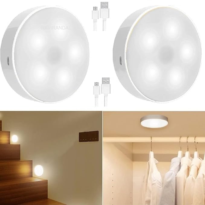 MOTION SENSOR LED LIGHT with USB Charging Wireless Self Adhesive LED Nightlight Rechargeable Body Sensor Wall Light for Hallway, Bedroom, Stairs, Bathroom, Kitchen, Garage(Cool White,Warm White).