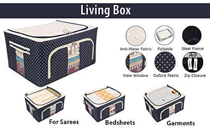 ECOSPIT CONTAINER 66 ltr storage bag Foldable Steel Frame Cloths Zip Organizer Bag and Fabric Storage Living Cover Boxes For Wardrobe Shelves Clothes, Sarees, Bed Sheet (Pack Of 1)