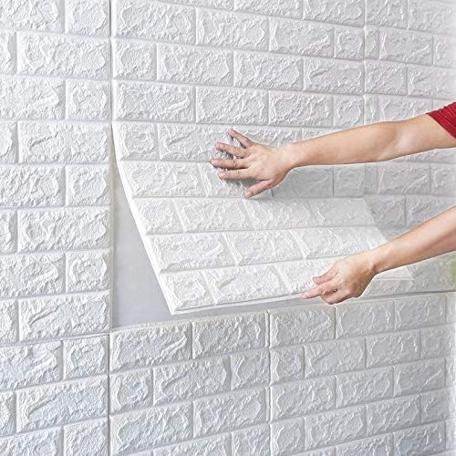 WHITE 3D Wall-BRICK WALLPAPERS for Wall PE Foam Wall Stickers Self Adhesive DIY Wall Decor (70 x 77cm, Appx. 5.8Sq Feet)