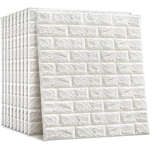 WHITE 3D Wall-BRICK WALLPAPERS for Wall PE Foam Wall Stickers Self Adhesive DIY Wall Decor (70 x 77cm, Appx. 5.8Sq Feet)